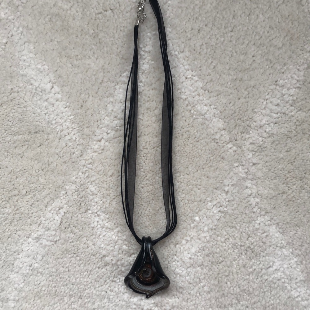GlassBlown Pendant with Ribbon/Leather Strap Necklace - Picture 2 of 3